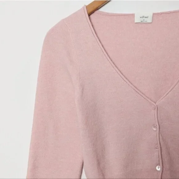 WILFRED Santorini Cardigan Sweater Cashmere Wool Dawn Pink M Medium Aritzia - Picture 12 of 16